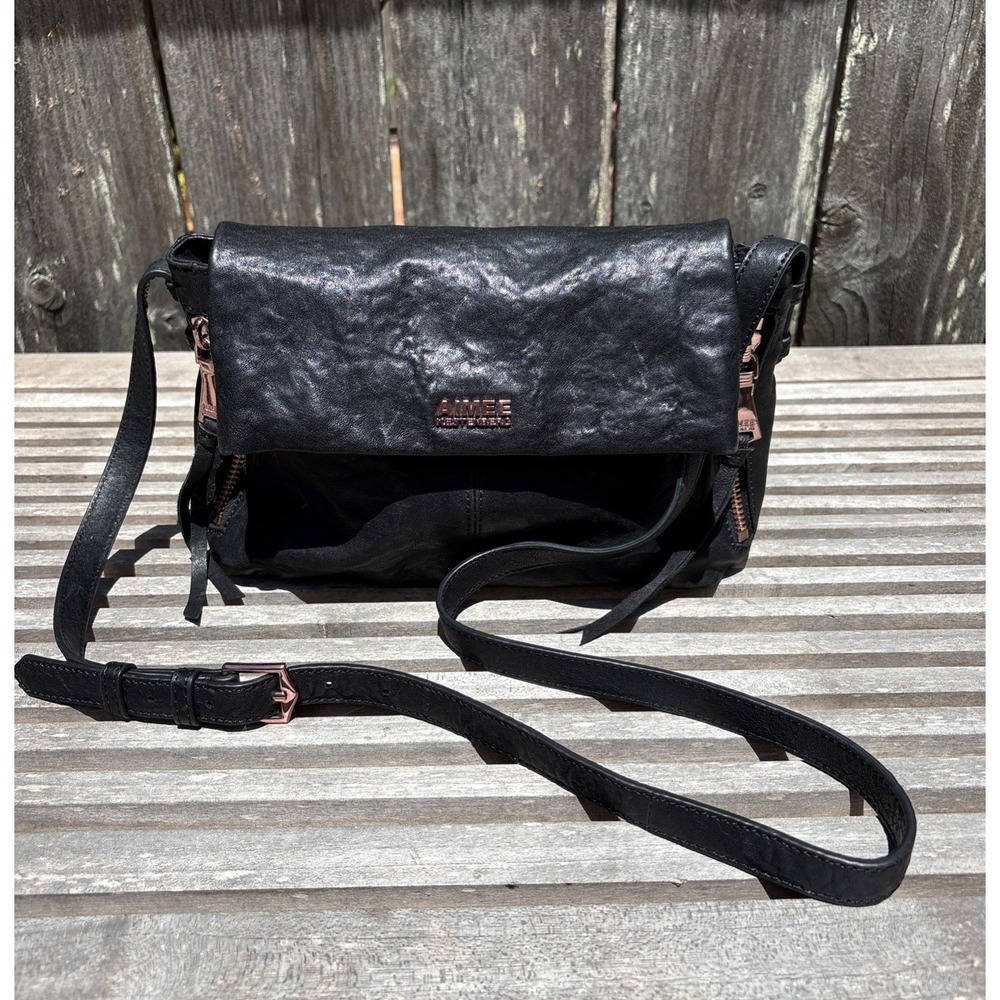 Aimee Kestenberg Bali 2 Leather Pebble Hobo Crossbody Shoulder Bag Black EUC